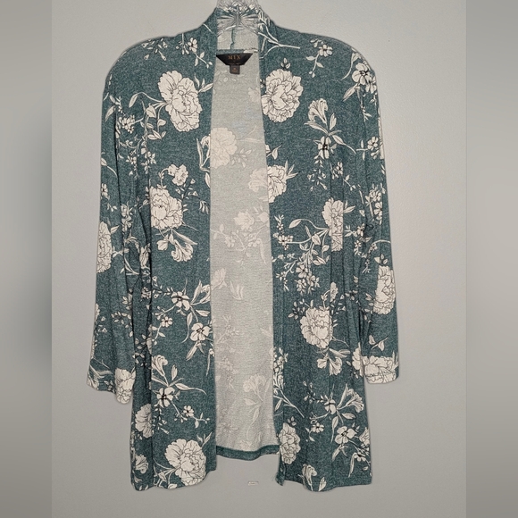 EUC✨ MIX BY 41 HAWTHORN green floral XL Sierra 3/4 Sleeve Cardigan - Picture 3 of 11